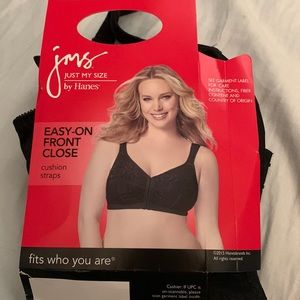 JUST MY SIZE (Hanes) no wire black front clasps bra! NEW! Size 40D
